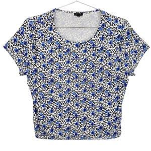 Express Shirt Womens Extra Large Blue Black White Floral Round Neck Pullover Top